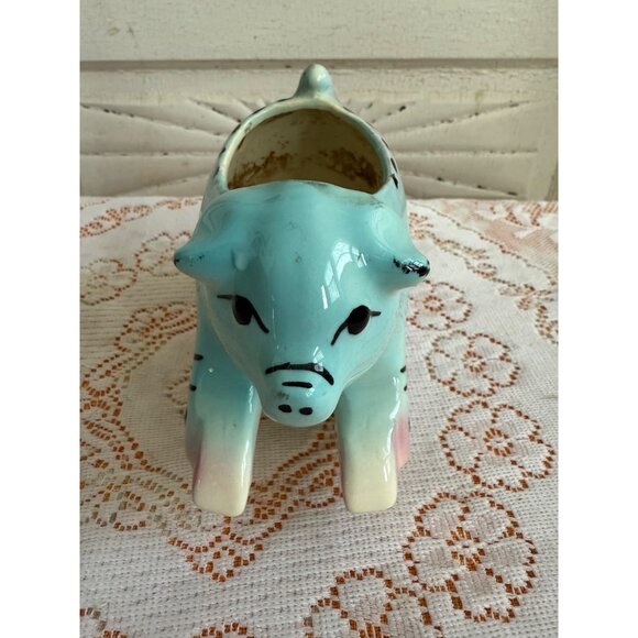 Vintage 50's Rocking Horse Pig Planter Blue Pink - Picture 5 of 11